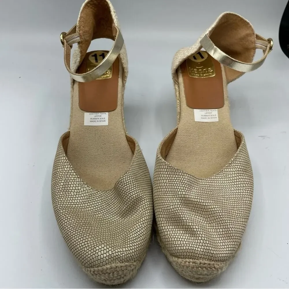 Kanna Gold Platform Espadrille Wedges Sandals Womens 11 Beachy Resort Vacation